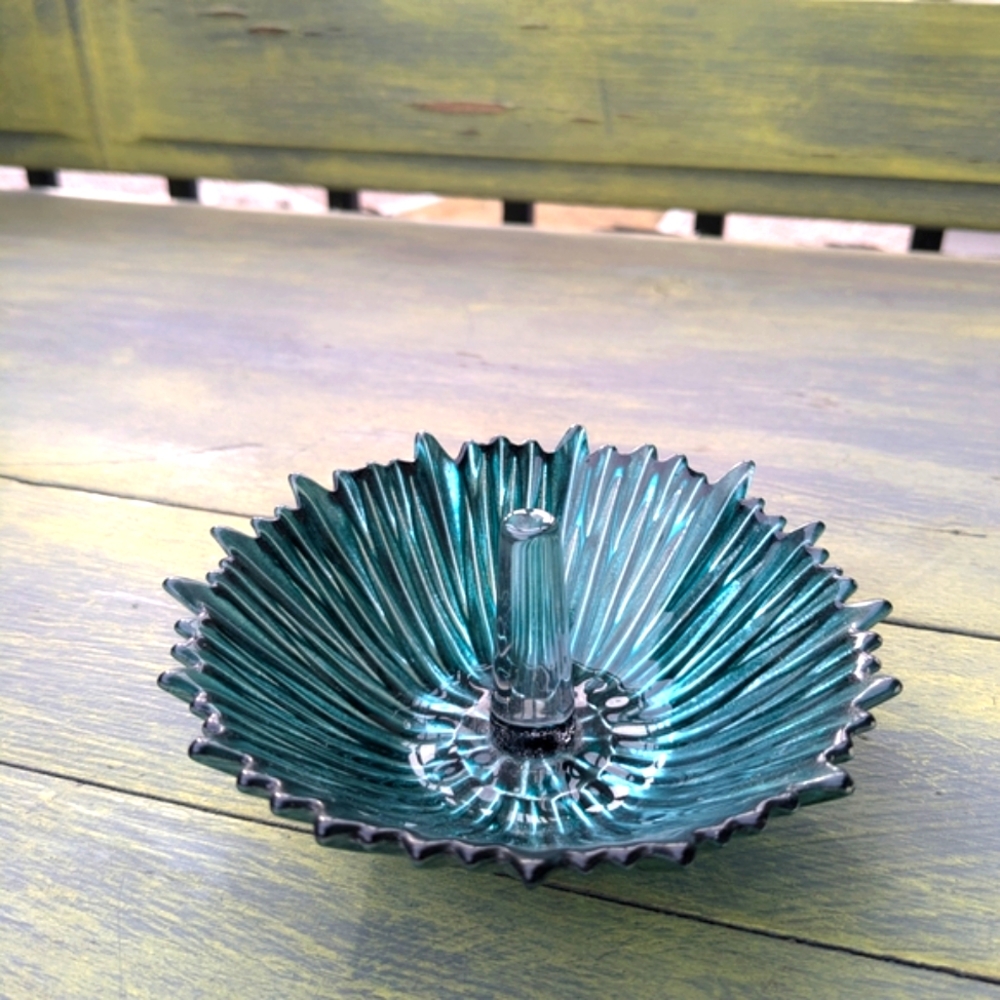 Teal Glass Ring & Jewelry Holder Vintage